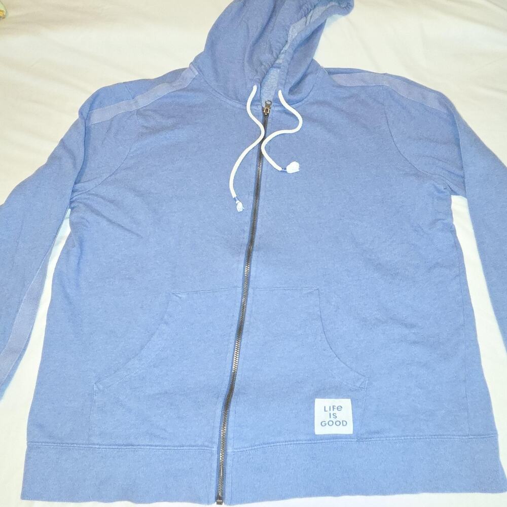 Life Is Good Hoodie Womens XL Blue Full Zip Kangaroo Pocket Sweatshirt Fleece